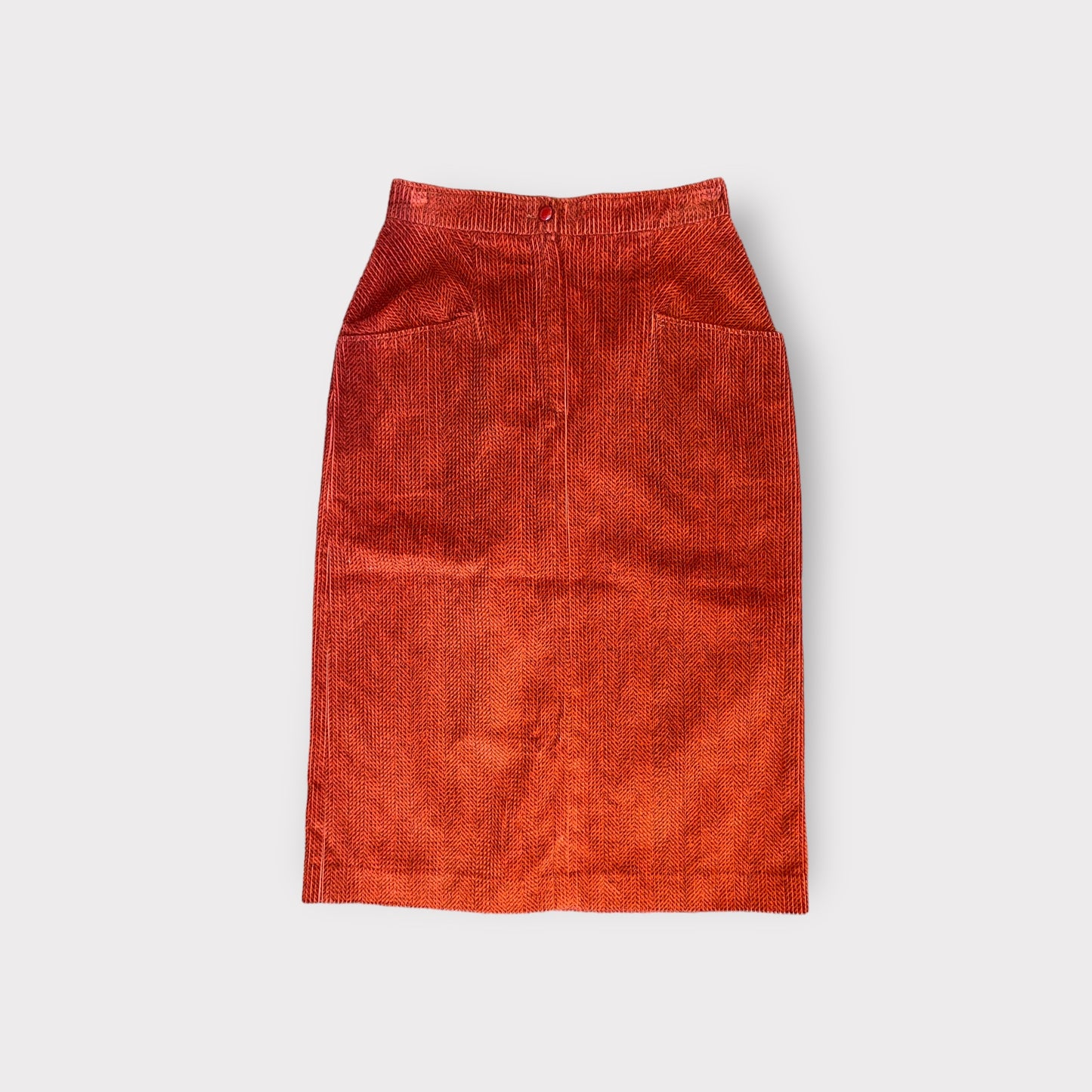 High waisted cord ‘chevron’ rust 3/4 skirt